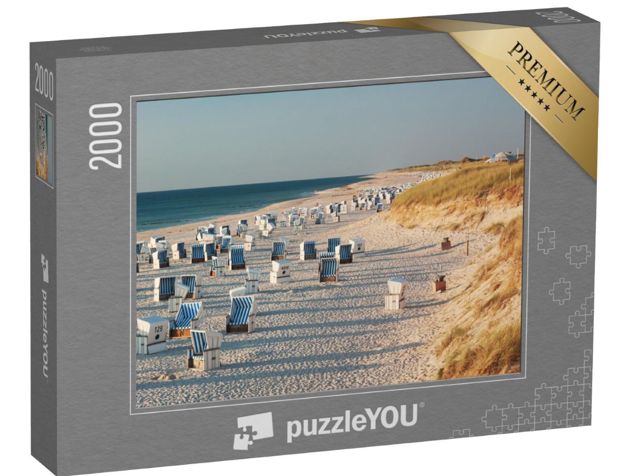 Puzzle 2000 Teile „Strand mit Strandkörben im Abendlicht bei Kampen auf Sylt“
