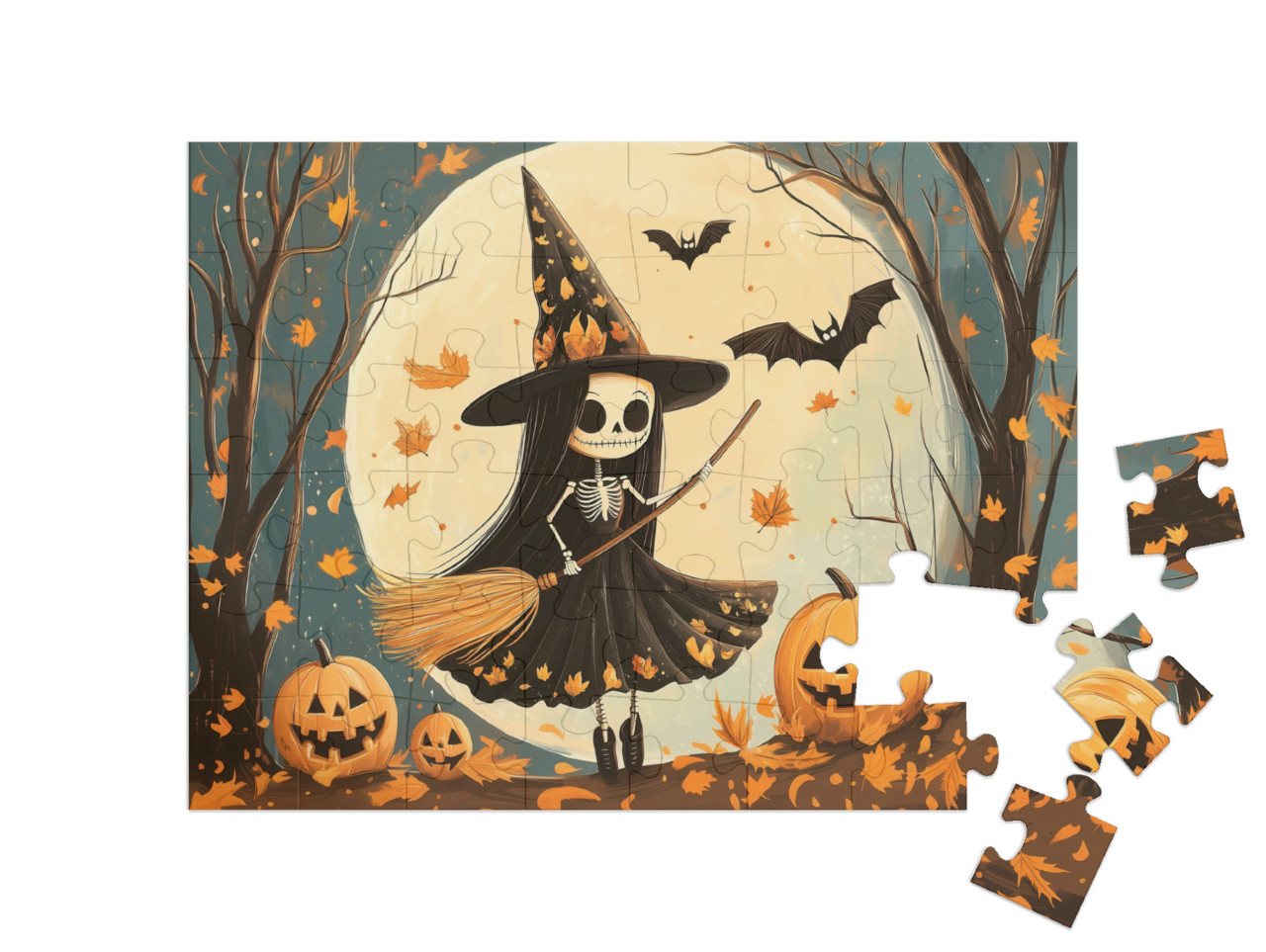 Puzzle 48 Teile „Hexe Martha im Mondschein“