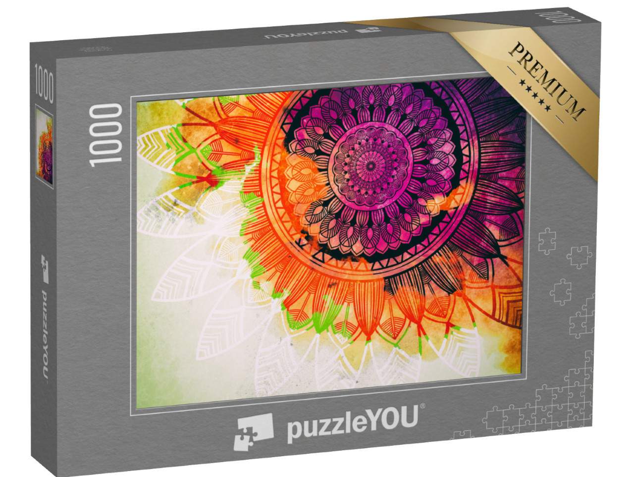 Puzzle 1000 Teile „Digitale Kunst: Altes geometrisches Mandala-Konzept in Aquarell-Optik“