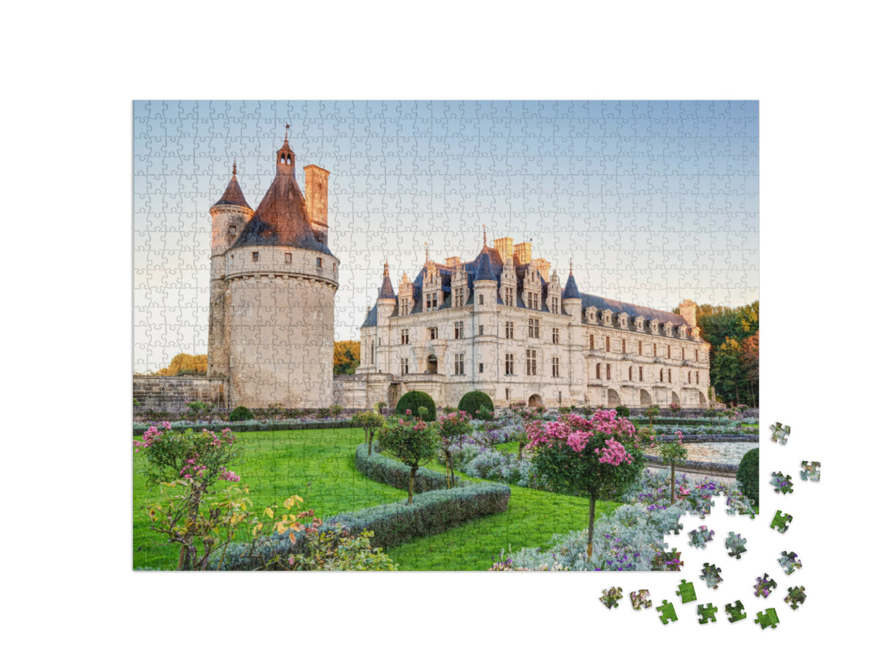 Puzzle 1000 Teile „Chateau de Chenonceau am Abend, Loiretal, Frankreich“