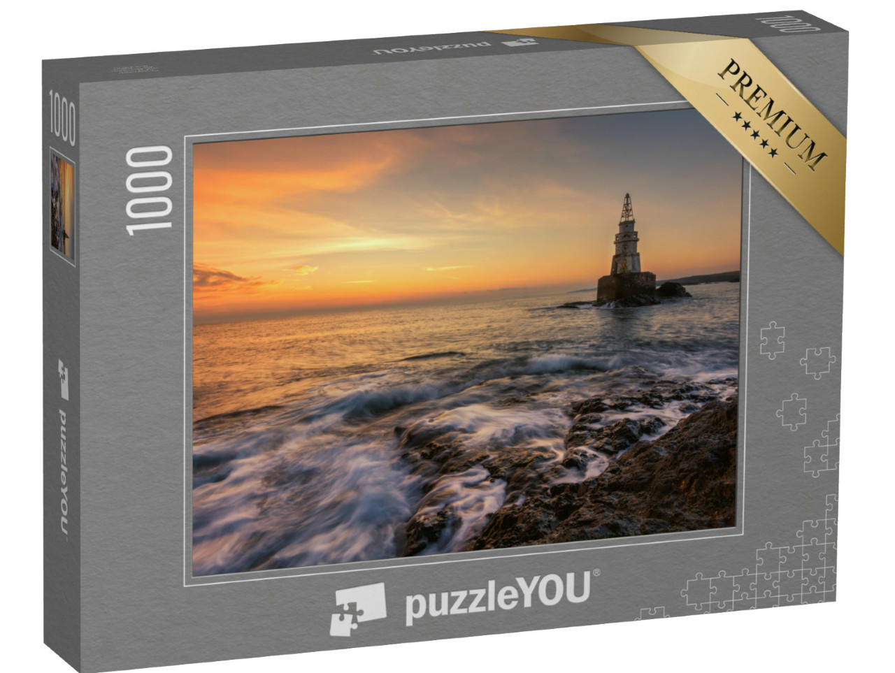 Puzzle 1000 Teile „Sonnenaufgang am Leuchtturm in Ahtopol, Bulgarien“