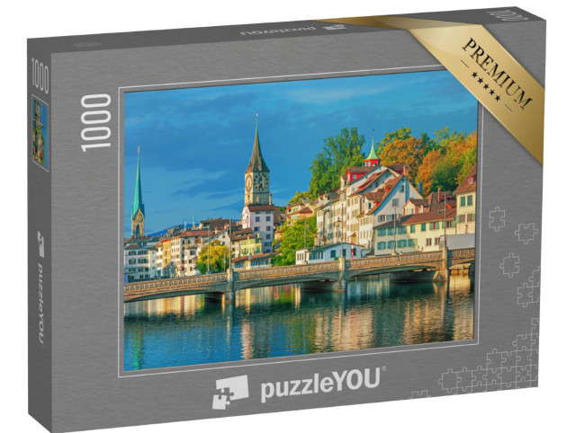 Puzzle 1000 Teile „Sonnenaufgang über dem historischen Stadtzentrum von Zürich, Schweiz“