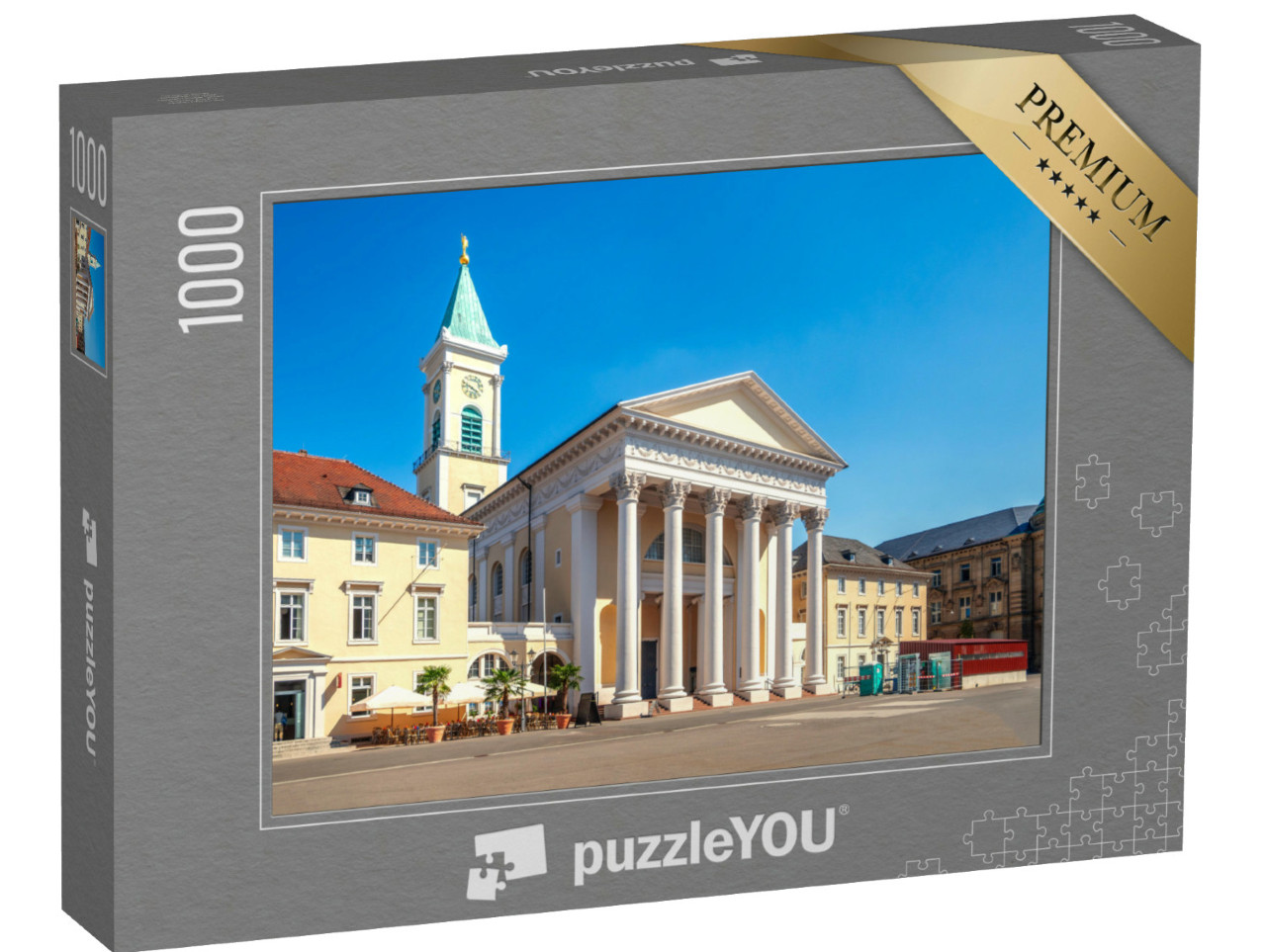Puzzle 1000 Teile „Stadtkirche am Marktplatz in Karlsruhe, Deutschland“