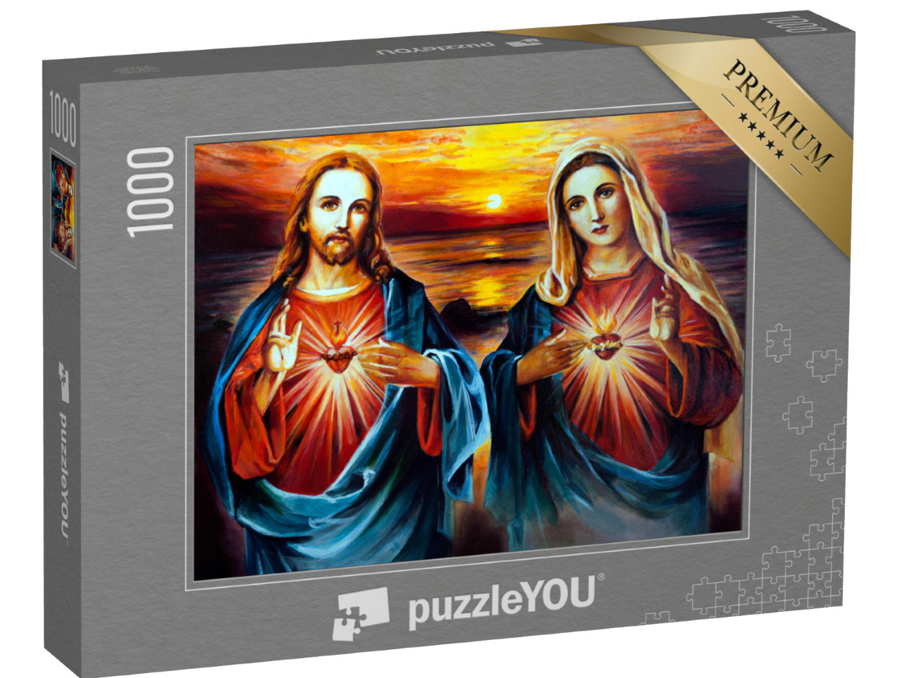 Puzzle 1000 Teile „Jesus Christus und Maria mit Herz, ein Ölgemälde“