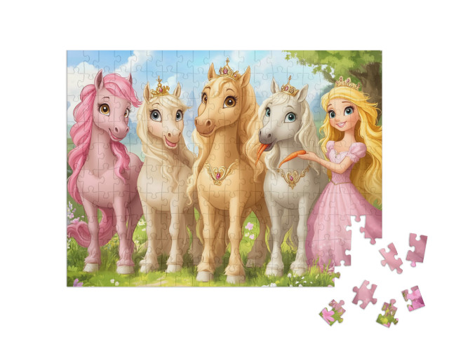 Puzzle 200 Teile „Prinzessin im Regenbogenland der Einhörner“