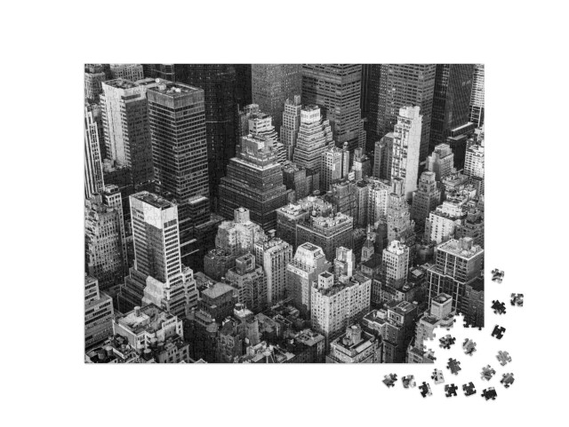 Puzzle 1000 Teile „New York City: Manhattan aus der Luft, Schwarz-Weiß, USA“