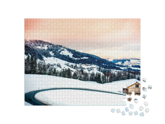 Puzzle 1000 Teile „Schöne Winterlandschaft in Vorarlberg in Österreich“