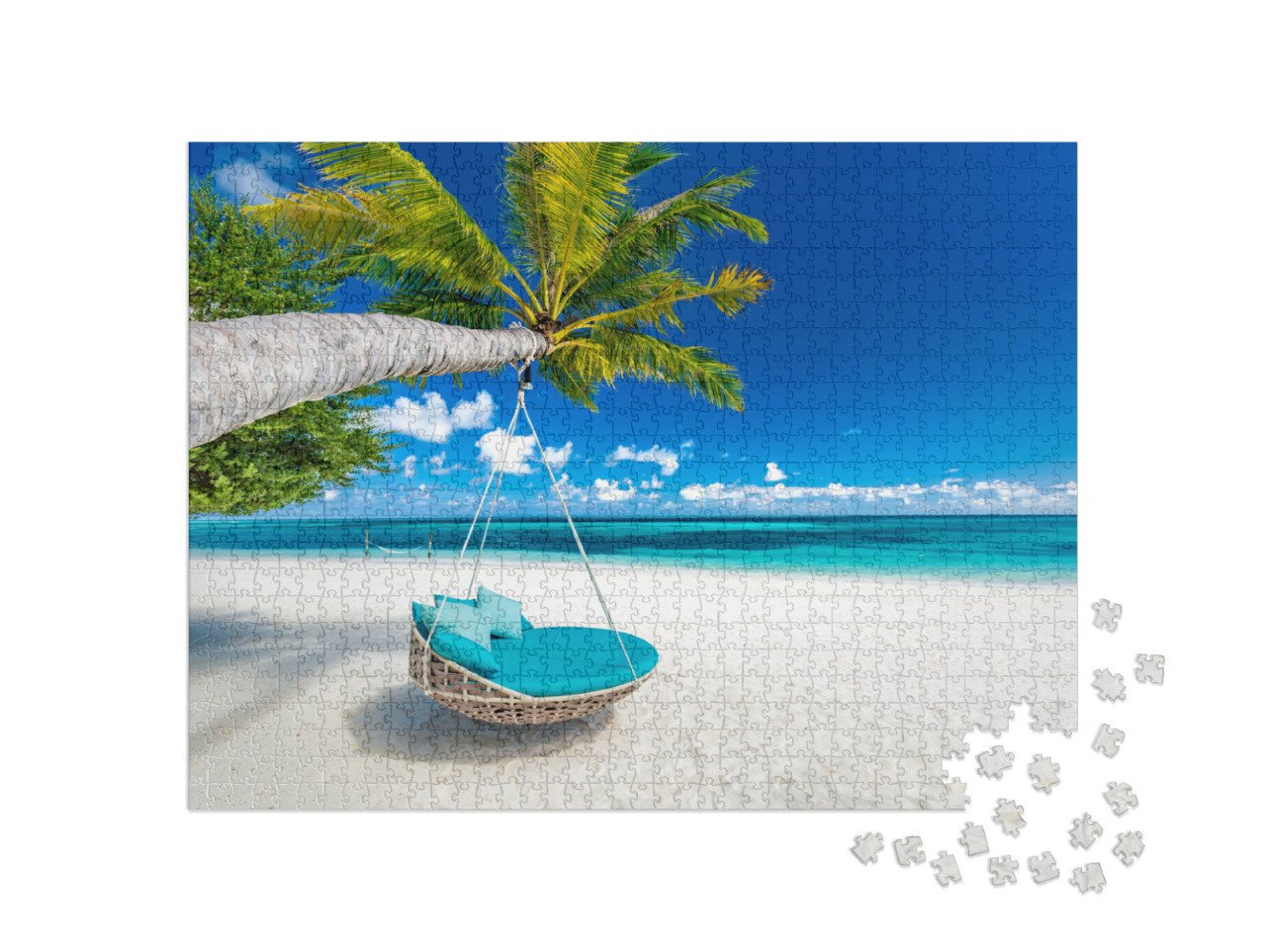 Puzzle 1000 Teile „Tropischer Strand: Sommerlandschaft mit Hängematte“