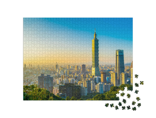 Puzzle 1000 Teile „Schönes Stadtbild mit dem Wolkenkratzer Taipei 101, Skyline in Taiwan“