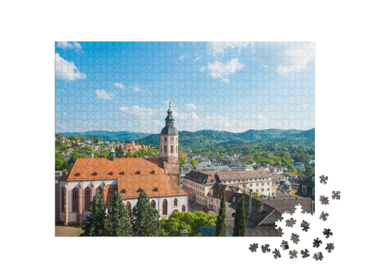 Puzzle 1000 Teile „Blick auf die Stadt mit Stiftskirche, Baden-Baden, Deutschland“