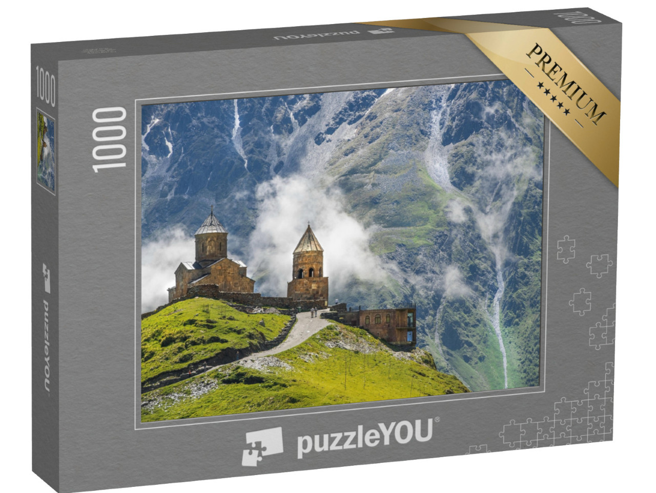 Puzzle 1000 Teile „Dreifaltigkeitskirche Gergeti beim Dorf Gergeti in Georgien“