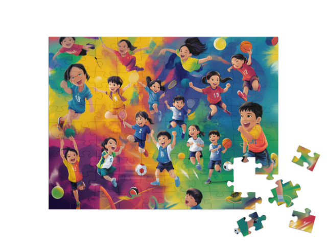 Puzzle 100 Teile „Es lebe dein Sport: Wer holt den Pokal?“