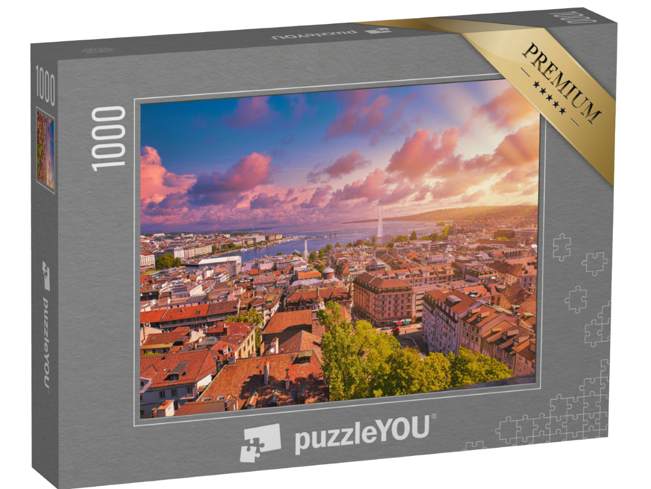 Puzzle 1000 Teile „Genf im Sonnenuntergang“