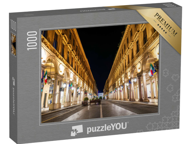 Puzzle 1000 Teile „Die Via Roma bei Nacht, eine Straße im Zentrum von Turin in Italien“