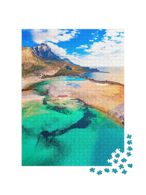 Puzzle 1000 Teile „Balos Lagune mit türkisfarbenem Wasser und weißem Sand, Kreta. Griechenland“