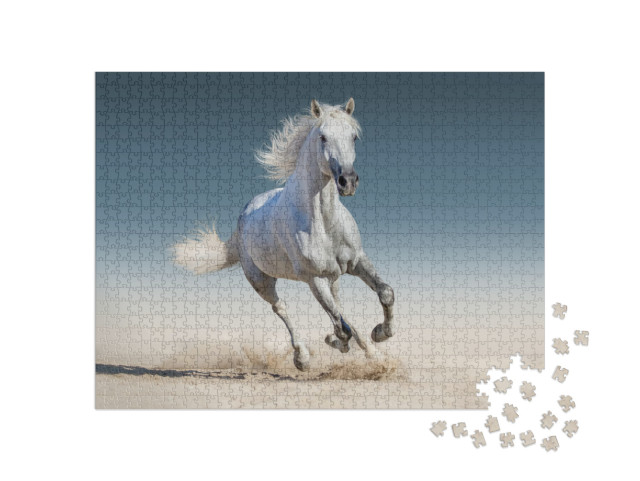 Puzzle 1000 Teile „Weißes Pferd läuft Galopp“