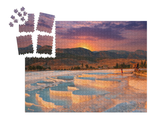 Puzzle „Wunderschöner Sonnenaufgang und natürliche Travertin-Pools und Terrassen in Pamukkale“ | SMART SORTED® 1000 Teile