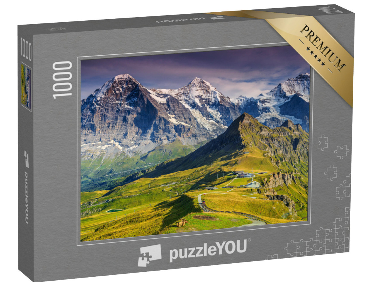 Puzzle 1000 Teile „Alpenpanorama mit Jungfrau, Mönch, Eiger Nordwand und Mannlichen, Schweiz“