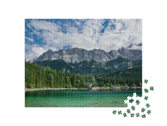 Puzzle 1000 Teile „Eibsee vor der Zugspitze in Bayern, Deutschland“