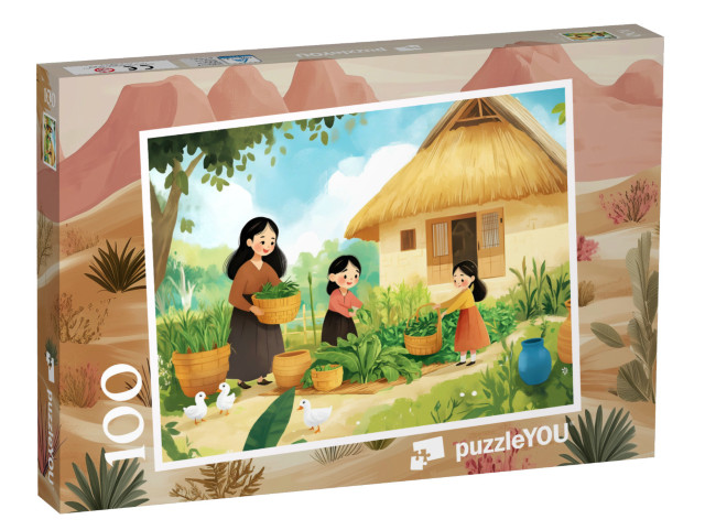 Puzzle 100 Teile „Auf Reise ins asiatische Dorf“