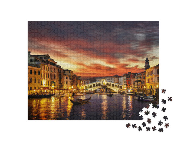 Puzzle 1000 Teile „Rialtobrücke im Sonnenuntergang, Venedig, Italien“
