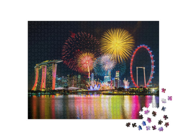 Puzzle 1000 Teile „Feuerwerk über Singapur.“