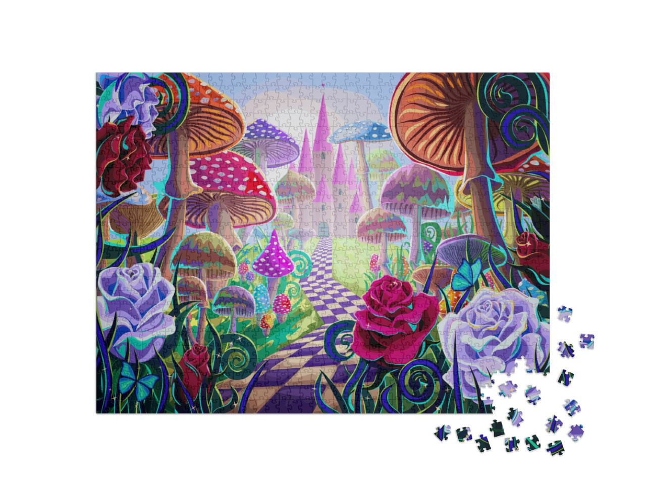 Puzzle 1000 Teile „Märchenhafte Illustration: Der Weg zum Schloss“