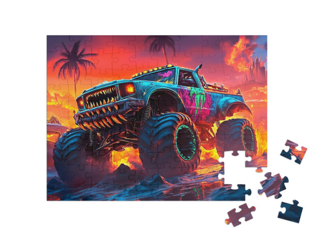 Puzzle 100 Teile „Monstertruck Feuer-Stunt-Spektakel“