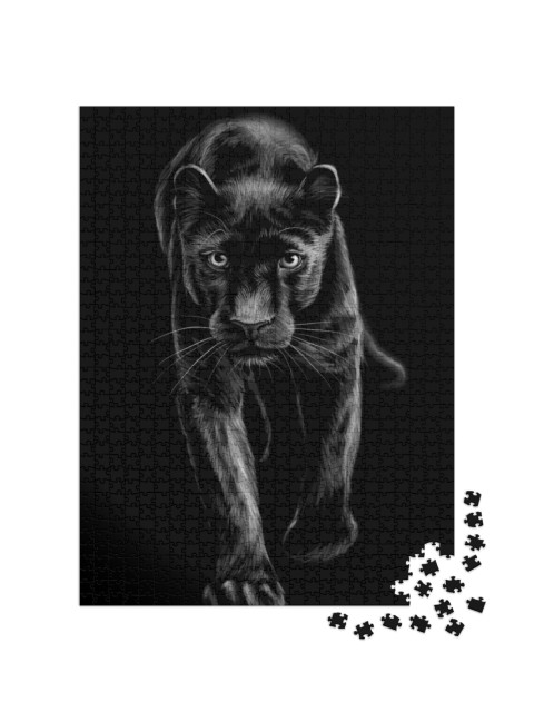 Puzzle 1000 Teile „Panther: künstlerisches, skizzenhaftes, schwarz-weißes Porträt“