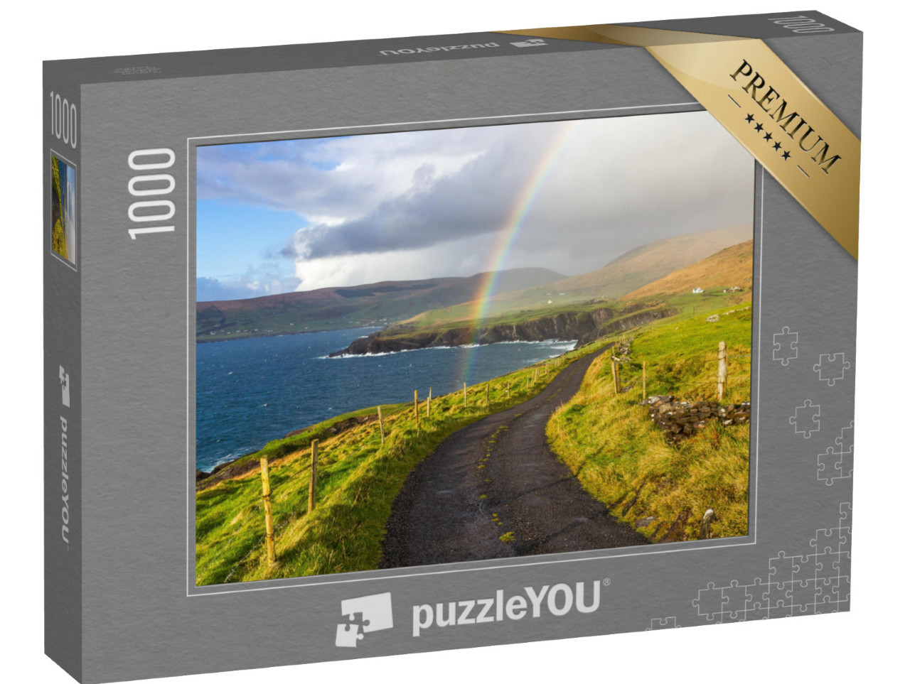 Puzzle 1000 Teile „Wilde Landschaft Irlands mit wunderschönem Regenbogen“