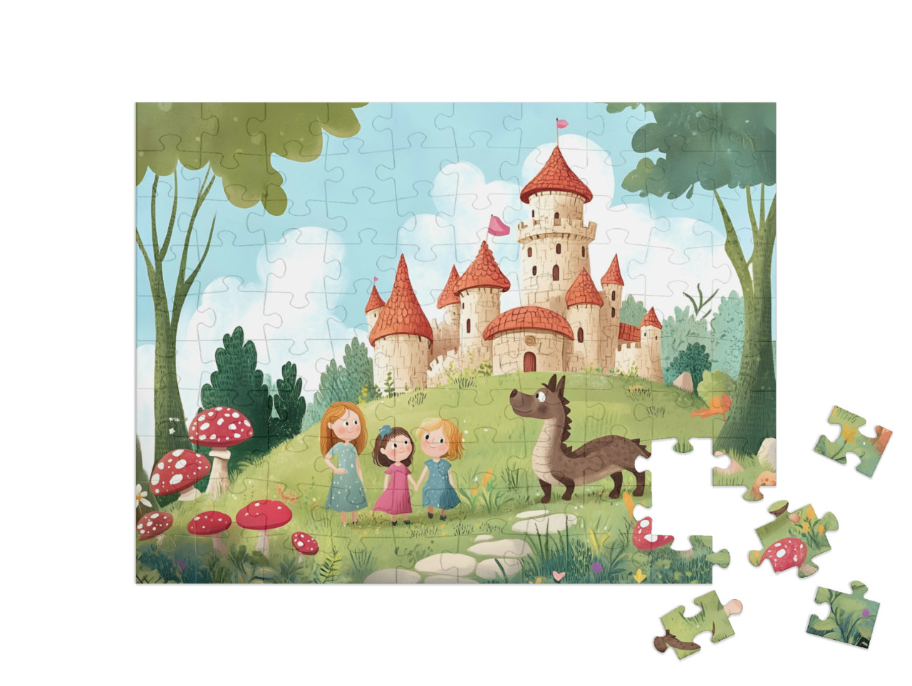 Puzzle 100 Teile „Das Zauberschloss des kleinen Drachens“