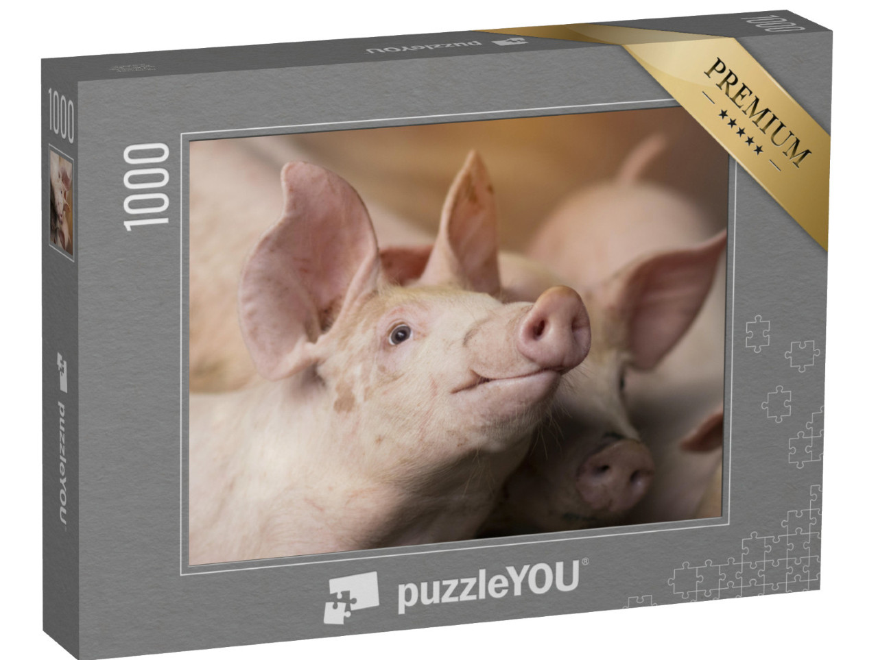 Puzzle 1000 Teile „Neugierige kleine Ferkel im Stall“