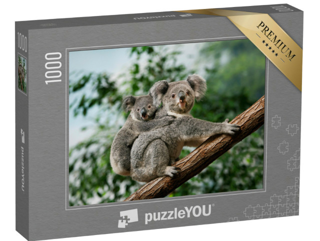 Puzzle 1000 Teile „Koala-Jungtier kuschelt sich an den Rücken seiner Mutter“