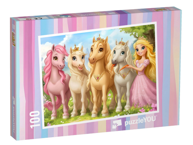 Puzzle 100 Teile „Prinzessin im Regenbogenland der Einhörner“