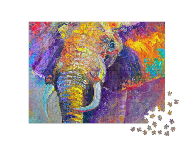 Puzzle 1000 Teile „Ölgemälde: Abstrakter, mehrfarbiger Elefant“