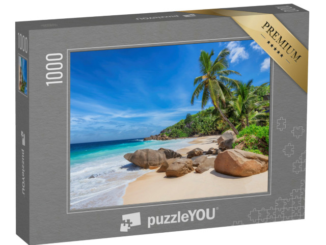 Puzzle 1000 Teile „Tropischer Strand und Kokosnusspalmen auf den Seychellen“