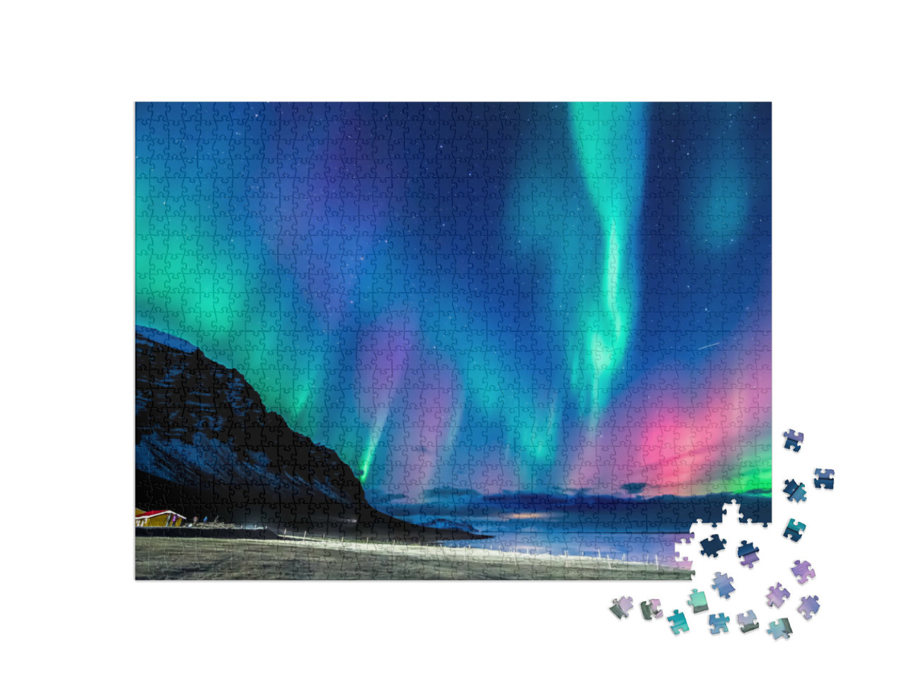 Puzzle 1000 Teile „Farbenfrohe Polarlichter in Island“
