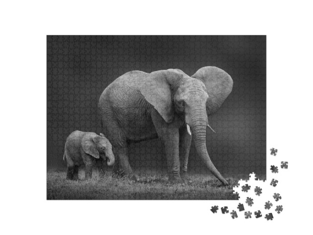 Puzzle 1000 Teile „Afrikanische Elefantenmutter und Sohn“