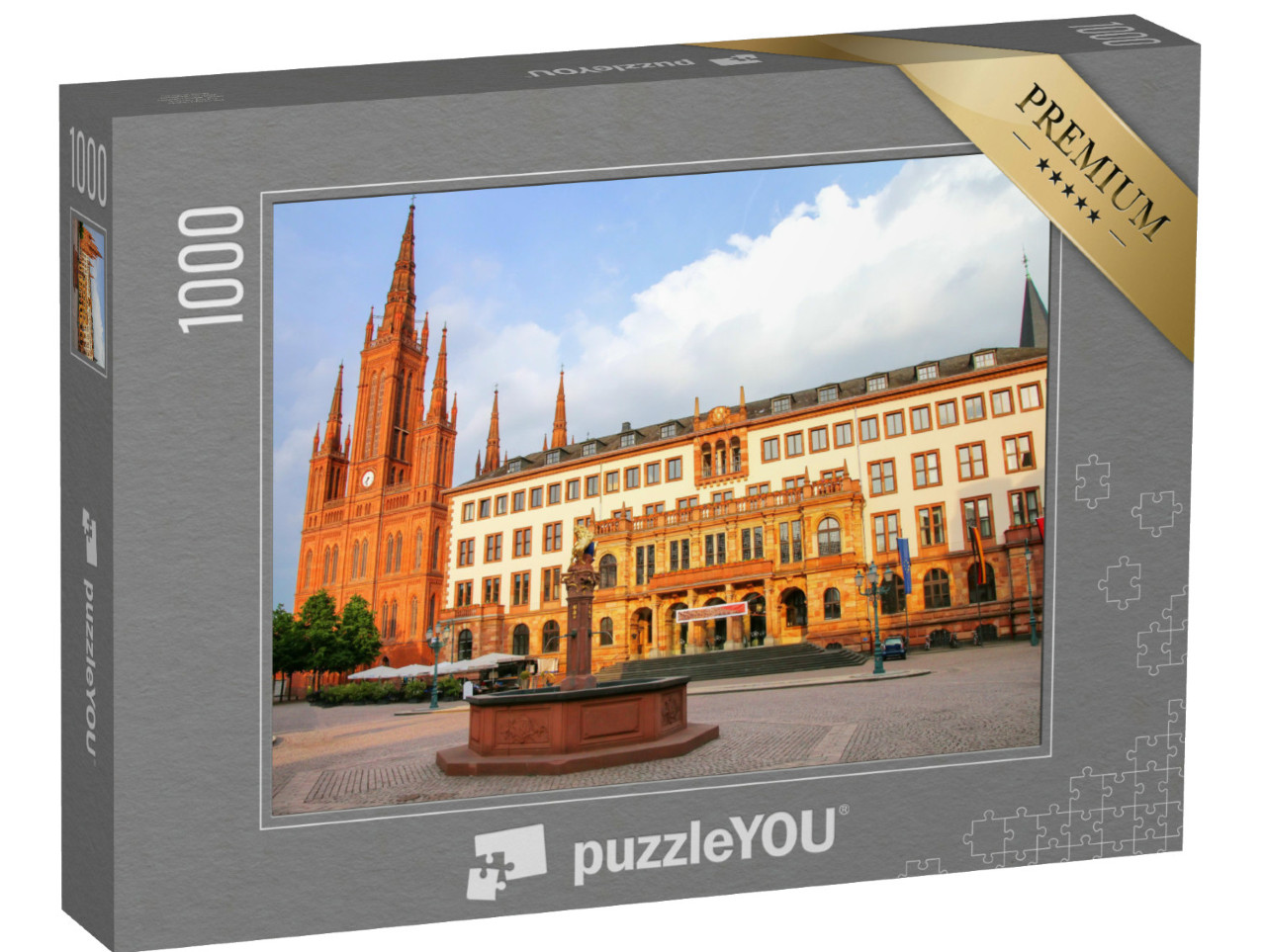 Puzzle 1000 Teile „Schlossplatz mit Marktkirche und Neuem Rathaus in Wiesbaden, Hessen, Deutschland“