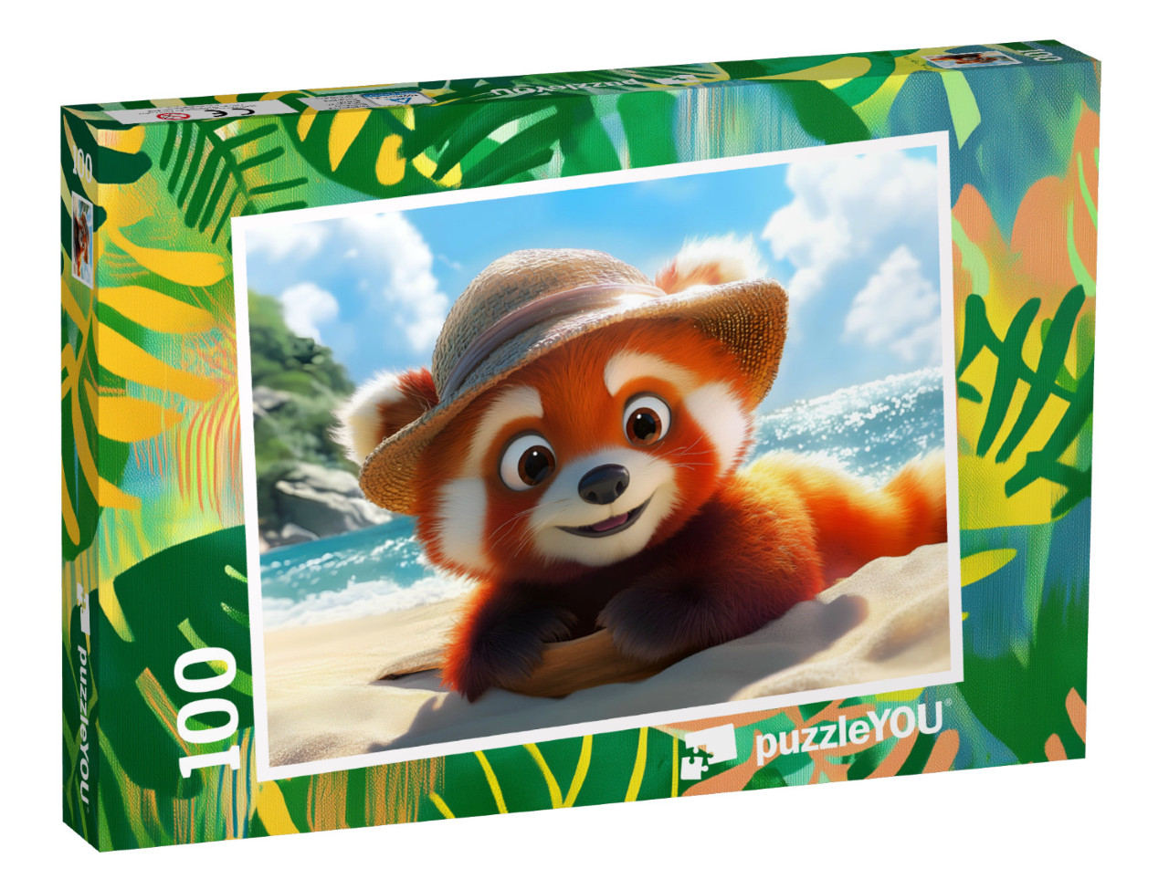 Puzzle 100 Teile „Der kleine Panda Peti beim Strandurlaub“