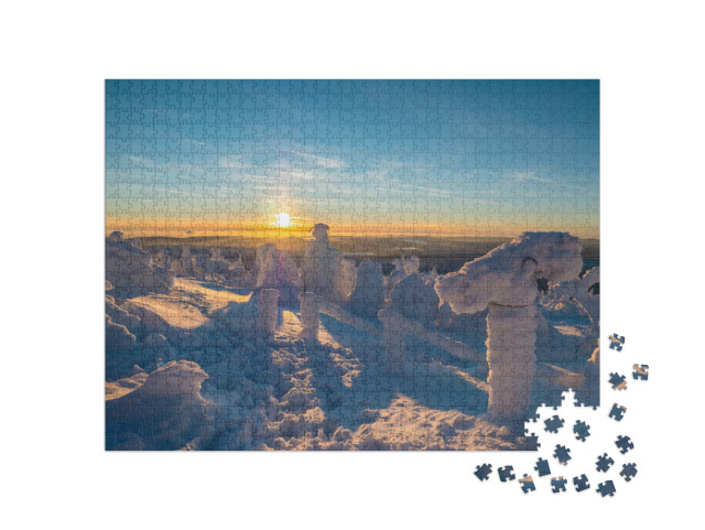 Puzzle 1000 Teile „Winterlicher Sonnenuntergang auf dem Fichtelberg“
