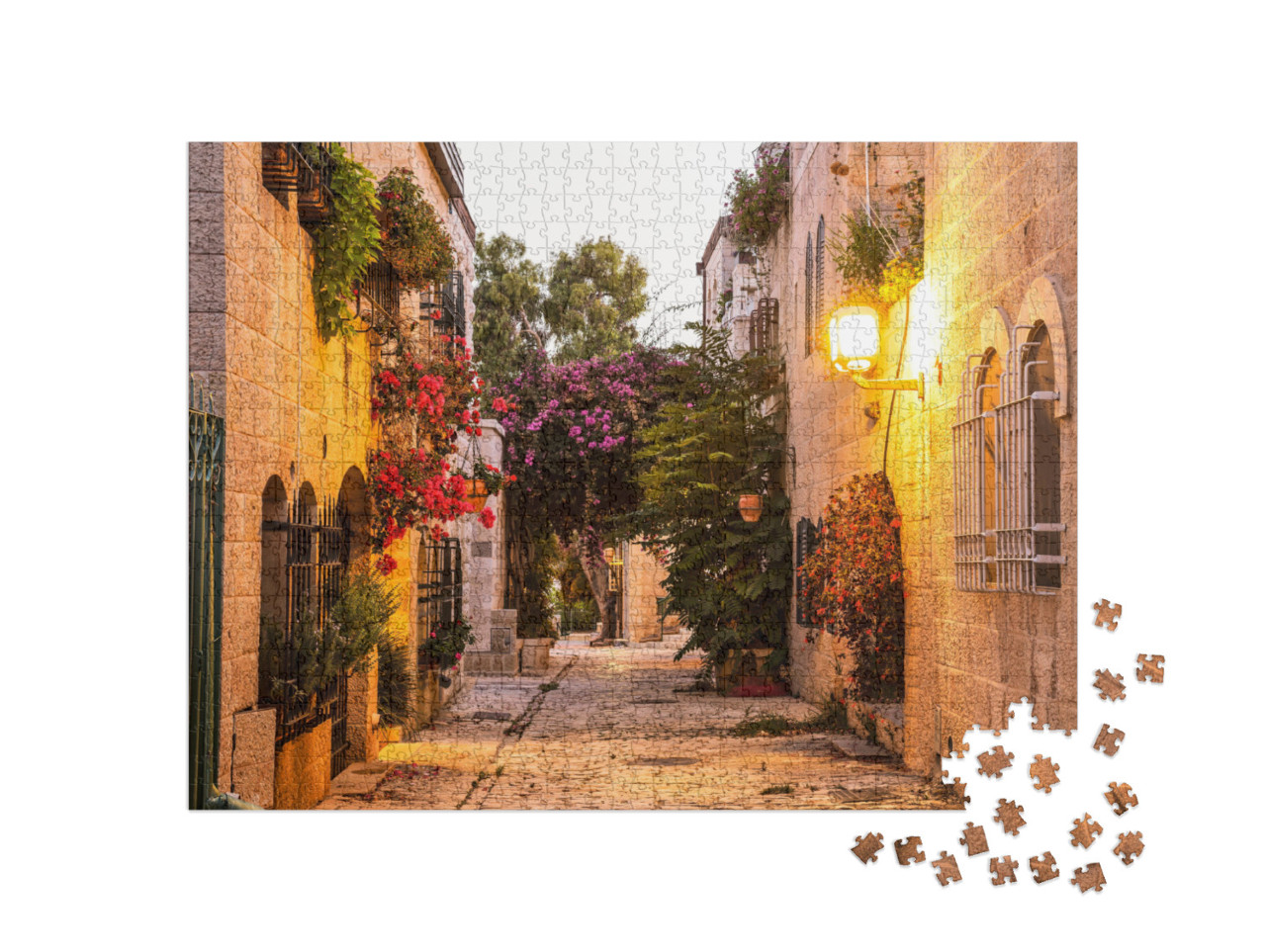 Puzzle 1000 Teile „Mishkenot Shaananim, alter Stadtteil von Jerusalem am Abend, Israel“