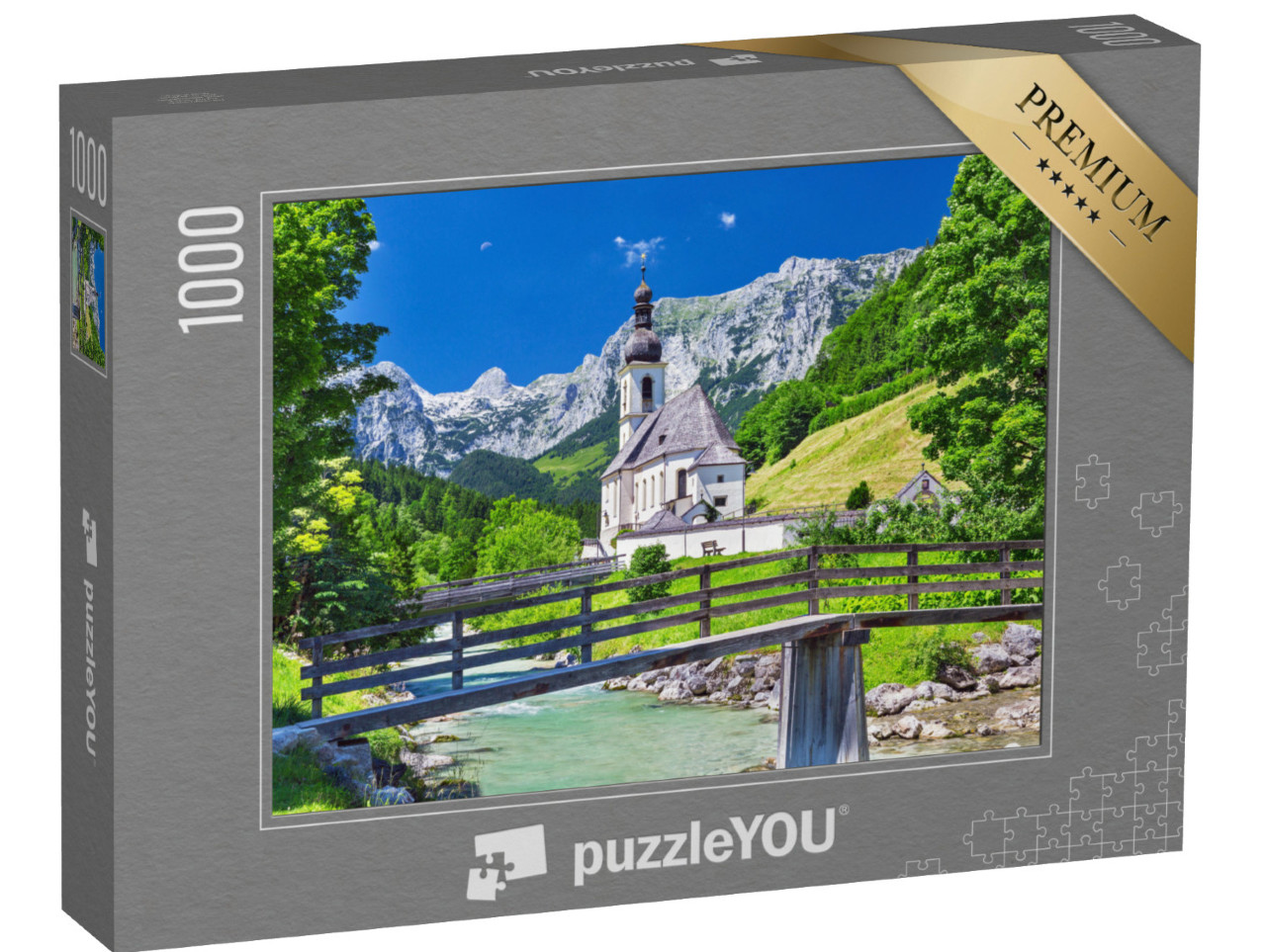 Puzzle 1000 Teile „Malerische Berglandschaft: St. Sebastian im Dorf Ramsau“