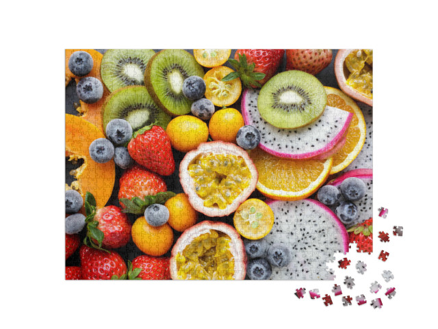 Puzzle 1000 Teile „Exotische frische Früchte, Pasiosnfrucht, Kiwi und mehr“
