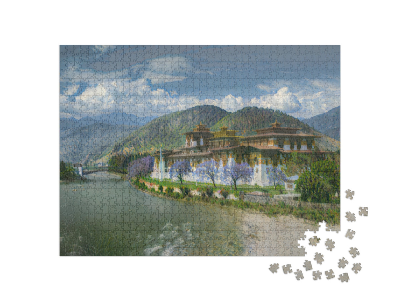 Puzzle 1000 Teile „im Kunst-Stil von Claude Monet - Punakha Dzong in Punakha, Bhutan - Puzzle-Kollektion Künstler & Gemälde“