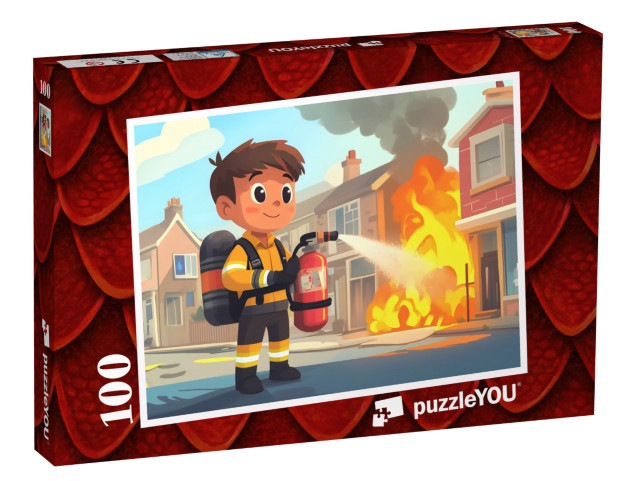 Puzzle 100 Teile „Die Feuerwehr löscht das Feuer“