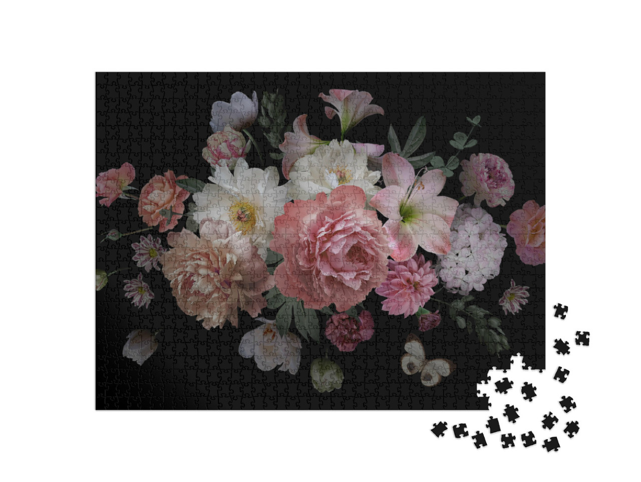 Puzzle 1000 Teile „Luxuriöser barocker Blumenstrauß, Pfingstrosen, Rosen, Tulpen“