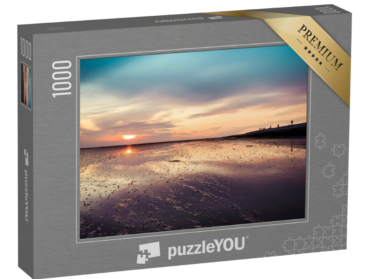 Puzzle 1000 Teile „Ruhiger Sonnenuntergang über dem Wattenmeer“