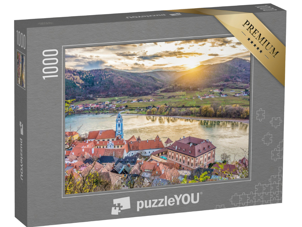 Puzzle 1000 Teile „Panoramablick auf das Wachautal mit der historischen Stadt Durnstein, Österreich“