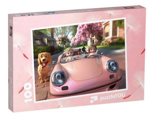 Puzzle 100 Teile „Im pinken Cabrio mit meinen Freunden“